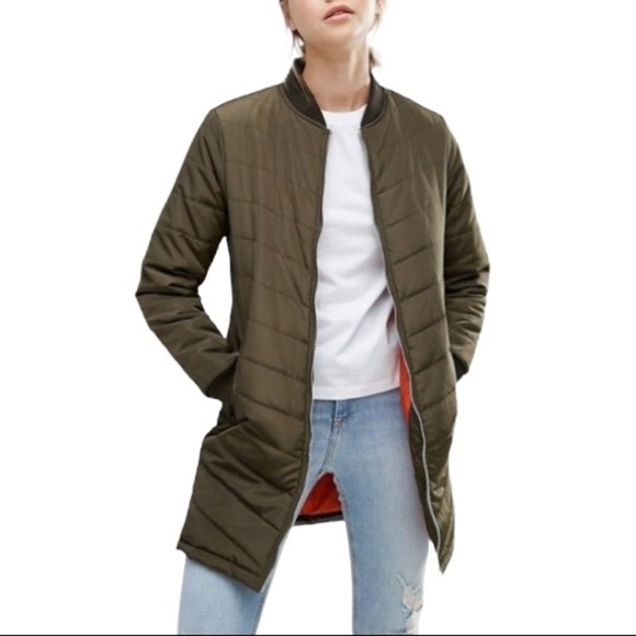 Green Long Fall Winter Puffer Jacket Quilted size 14 - Picture 1 of 16